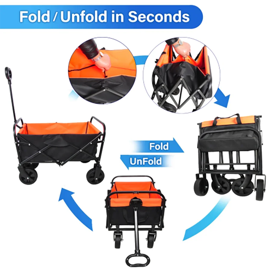 Mini Folding Wagon Garden Shopping Beach Cart (black+yellow)