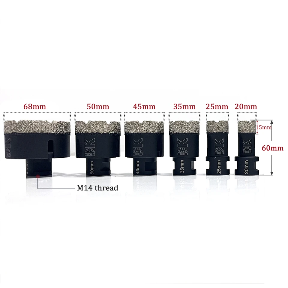 Imagem -03 - Bit de Diamante para Azulejo Cerâmico Broca de Diamante Parafuso Padrão Hole Saw Braze Dry Crown M14 Mm68 mm Função Poderosa