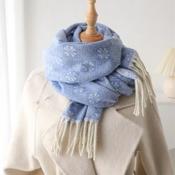 Winter Fashion Flowers Print Tassel Shawl Scarf Women Cashmere Warm Pashmina Blanket Wraps Men Thick Soft Bufanda Poncho Echarp