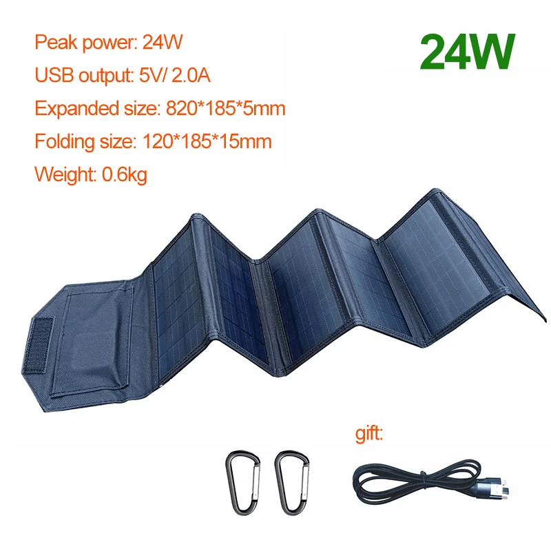 24W Monocrystalline Silicon Folding Solar Panel Mobile Phone Fast Charge 5V USB Outdoor Photovoltaic Plate Charging PV Cells Kit