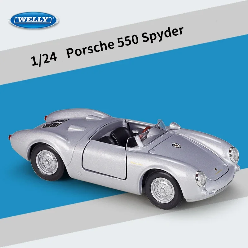 WELLY-Coche de aleación modelo Porsche 550 Spyder Convertibl para niños, vehículo de juguete, escala 1:24