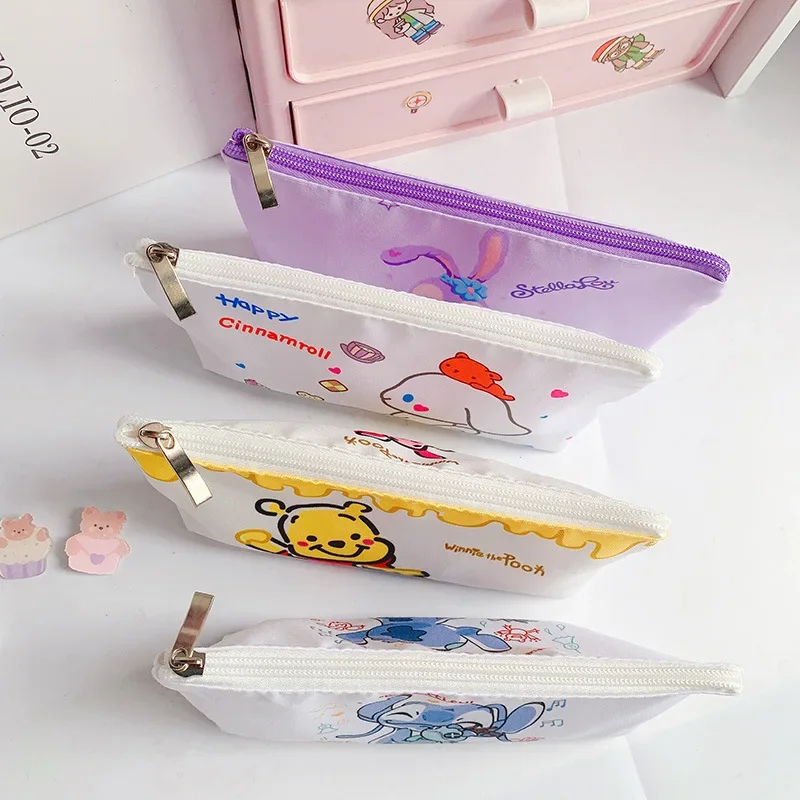 Disney Stitch Fresh Storage Bag Cosmetics Makeup Bag Cartoon Simple Pencil Case Anime Winnie Stationery Zipper Wash Storage Bag