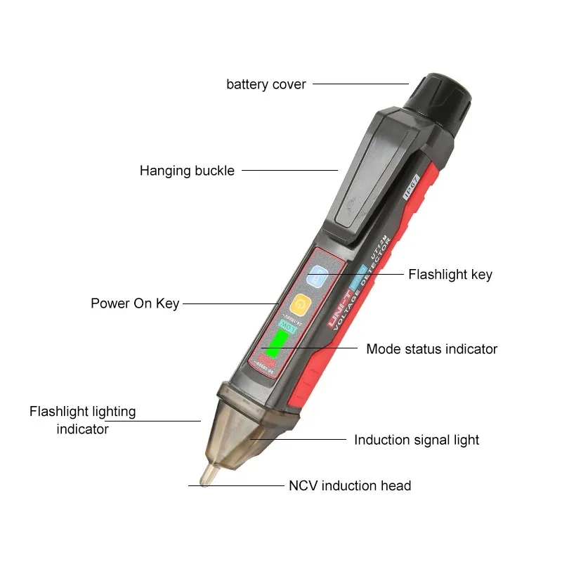 UNI-T Non-contact Volt Pen Ac Voltage Detector IP67 Tester Potlood 24V-1000V Ledflashlight Draagbare Licht sensor UT12E UT12M