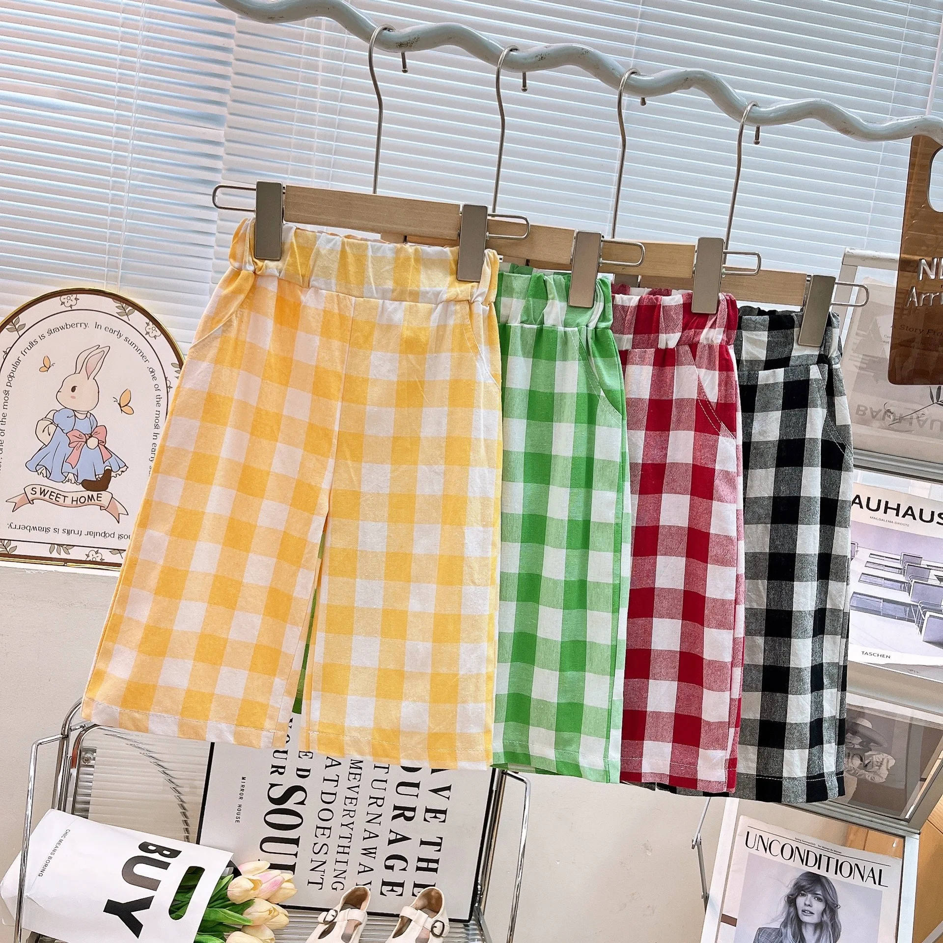 

2026 Summer New Children Casual Pants Toddler Girls Loose Plaid Trousers Cotton Boys Thin Mosquito Proof Pants Kids Clothes