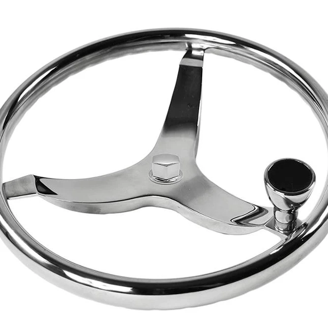 

Stainless Steel Boat Steering Wheel 3 Spoke 13-1/2" Dia, With 5/8" -18 Nut And Turning Knob For Seastar And Verado