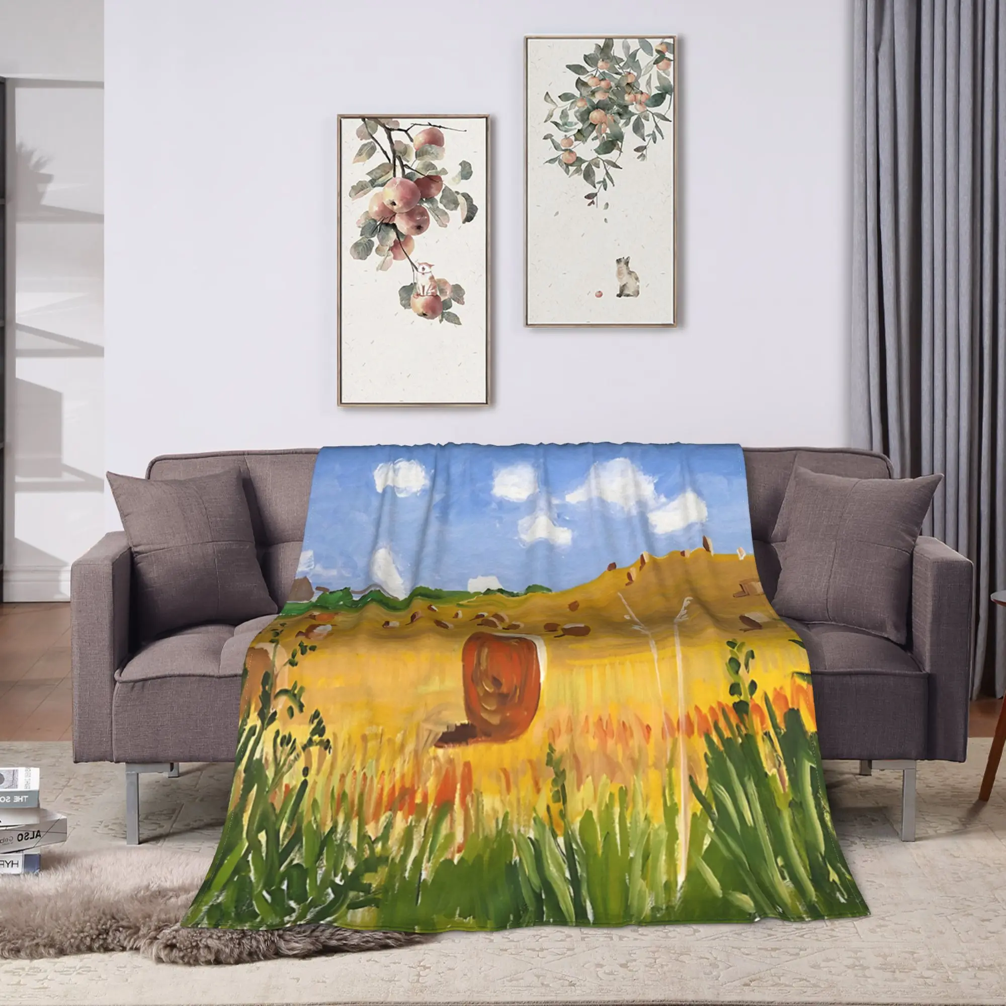 David Hockney First Hay Field Painting Blanket Warm Plush Throw Blanket For Girls Boys Couch Bed Flannel Bedspread Bed Cover