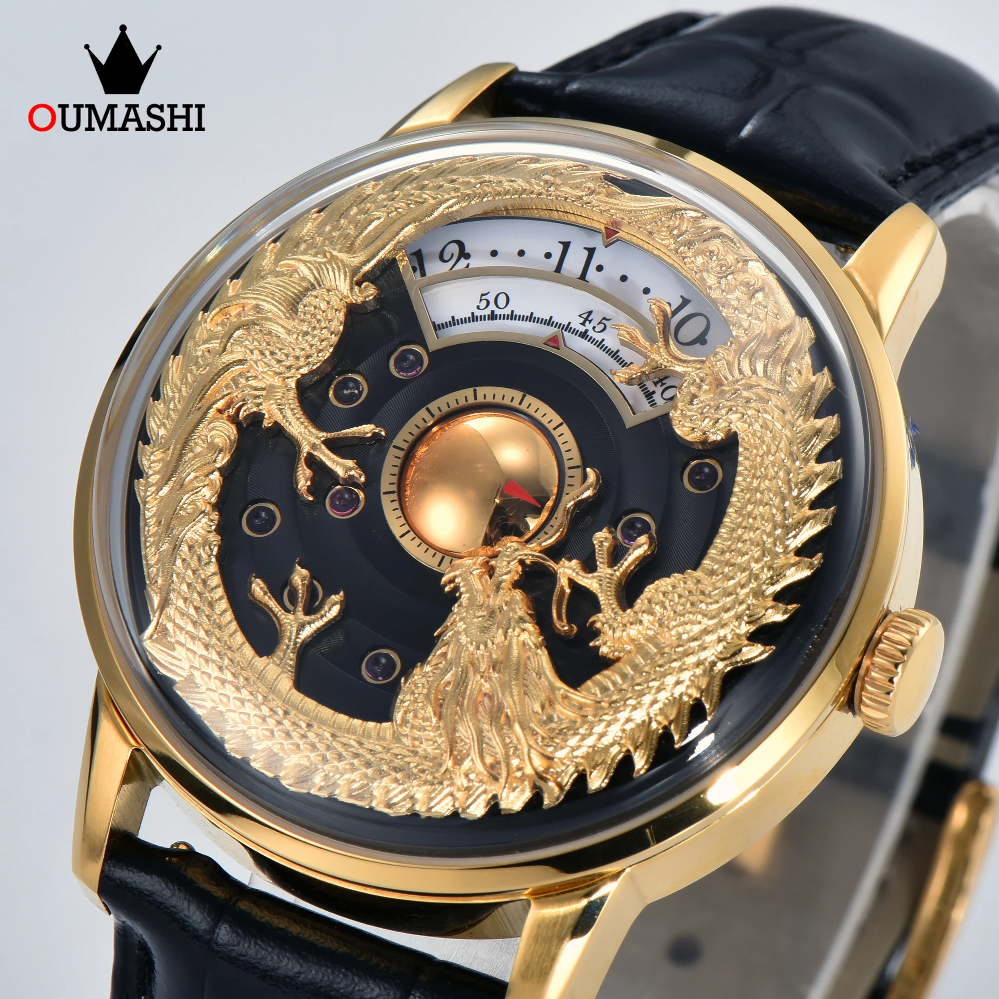 OUMASHI 42mm Golden Dragon Men’s Watch Brand Modified Automatic Mechanical Movement 316L Stainless Steel Case Green Luminous