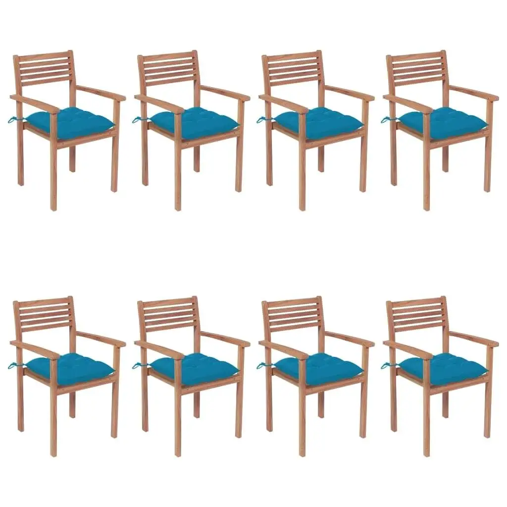 

Teak Wood Stackable Patio Chairs Set of 8 Outdoor Furniture Garden Dining Seating