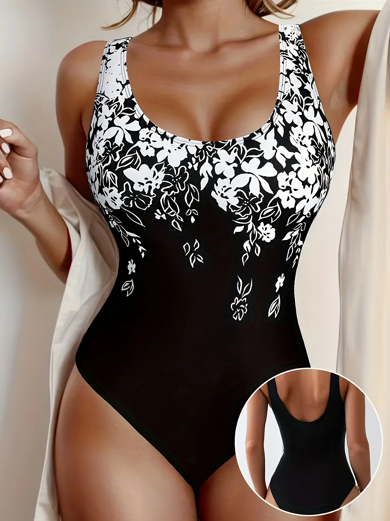 Women's One-Piece Swimsuit - Sexy Backless Swimsuit Suit- High Waisted Swimsuit, Fashionable Swimwear, Floral Pattern Swim