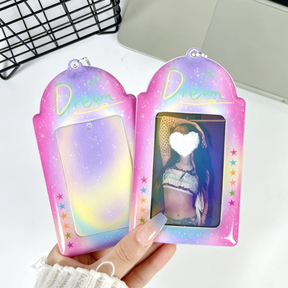 1Pc Dreamy Gradient Star Card Holder, Idol Photo Card Protector, Korean-Style Splatter Ink Star Painting Design, K-Pop Album Photo Card Display Holder, Suitable for 3-3.5inch Mini Photo Cards, Polaroid Photo Cards, Kor