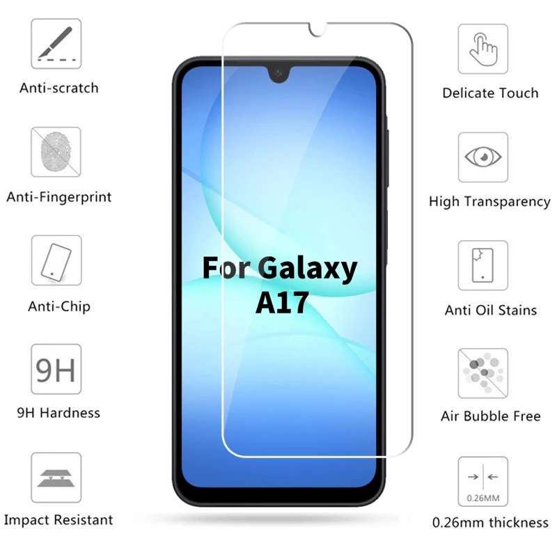 6in1 HD كامل Gule الزجاج لسامسونج غالاكسي A17 حامي الشاشة غالاكسي A17 الزجاج المقسى واقية عدسة الهاتف فيلم سامسونج A17