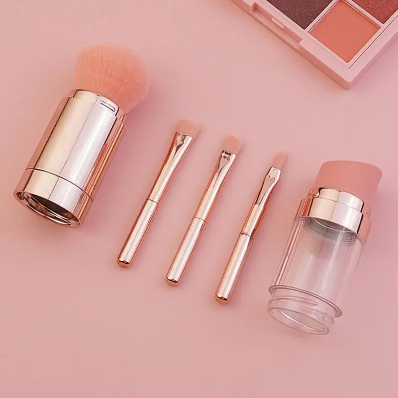 Ensemble de pinceaux de maquillage portables 5 en 1, Kit de pinceaux pour fard à paupières de voyage, correcteurs de poudre de fond de teint, applicateur d'ombre à paupières, outils de beauté