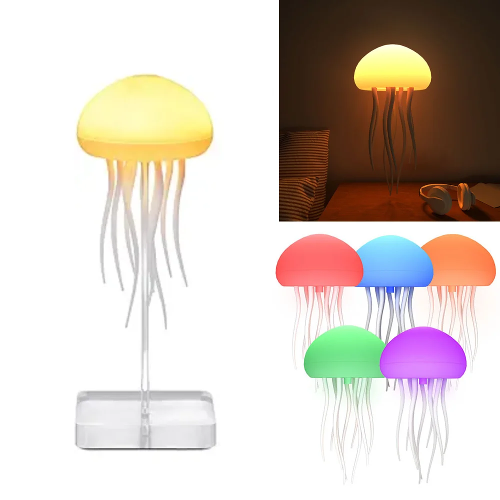 Dancing Jellyfish Night Light RGB Gradient Jelly Fish LED Light Lamp Voice Control Touch Sensor Rechargeable Cute Desk Lamp 1Pac