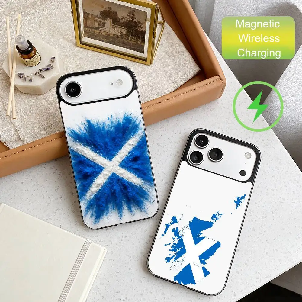 

Scotland S-Scottish Flag Phone Case For iPhone17,16,15,14,13,12,11 Max Black Wireless Charging Protecitve Cover
