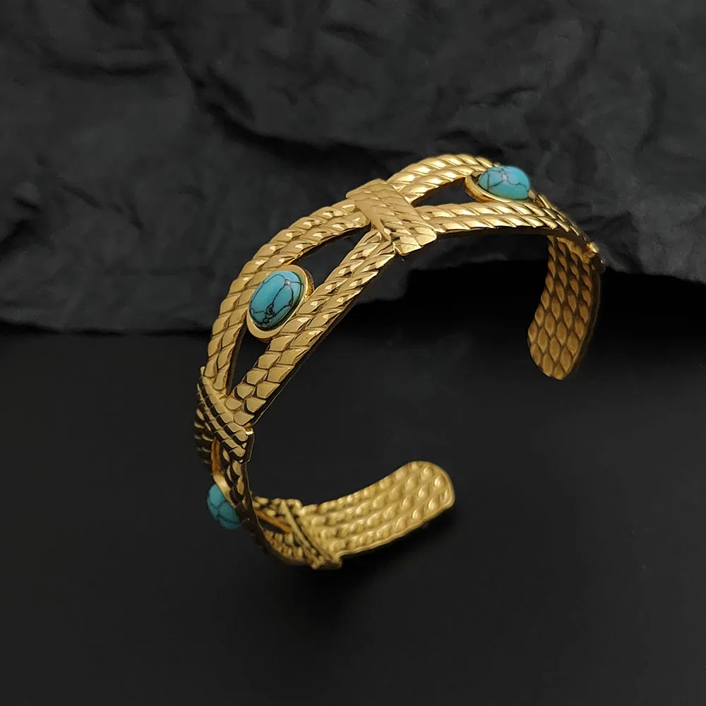 

Creative heavy metal sapphire gold-plated stainless steel women's bracelet, waterproof and rust-free, couple bracelet