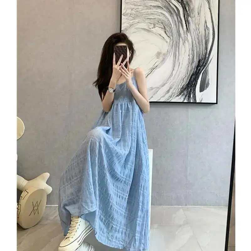 

French Niche Suspender Dress with Long Temperament Sanya Travel and Beach Dress on the Beach