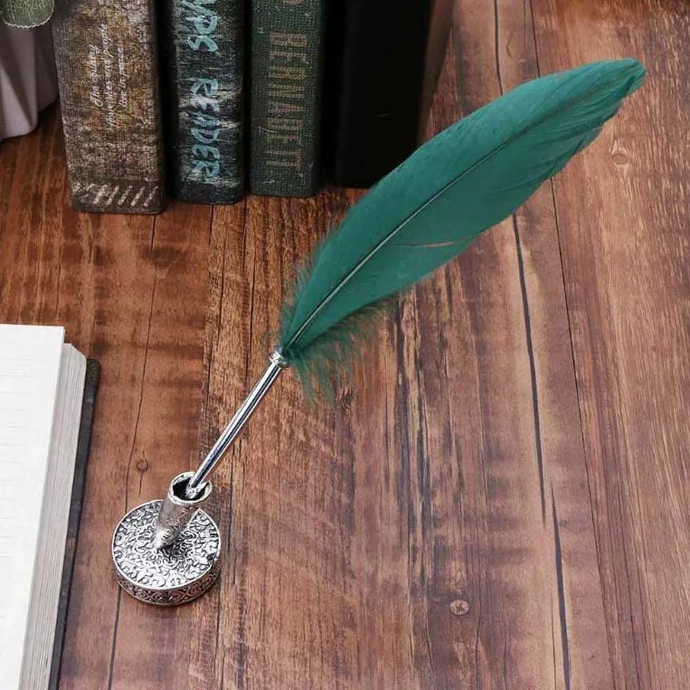 Teacher Gifts Stainless Steel School Supplies Desk Organizer Pen Organizer Holder Fountain Feather Pen Stand Round Pen Holder