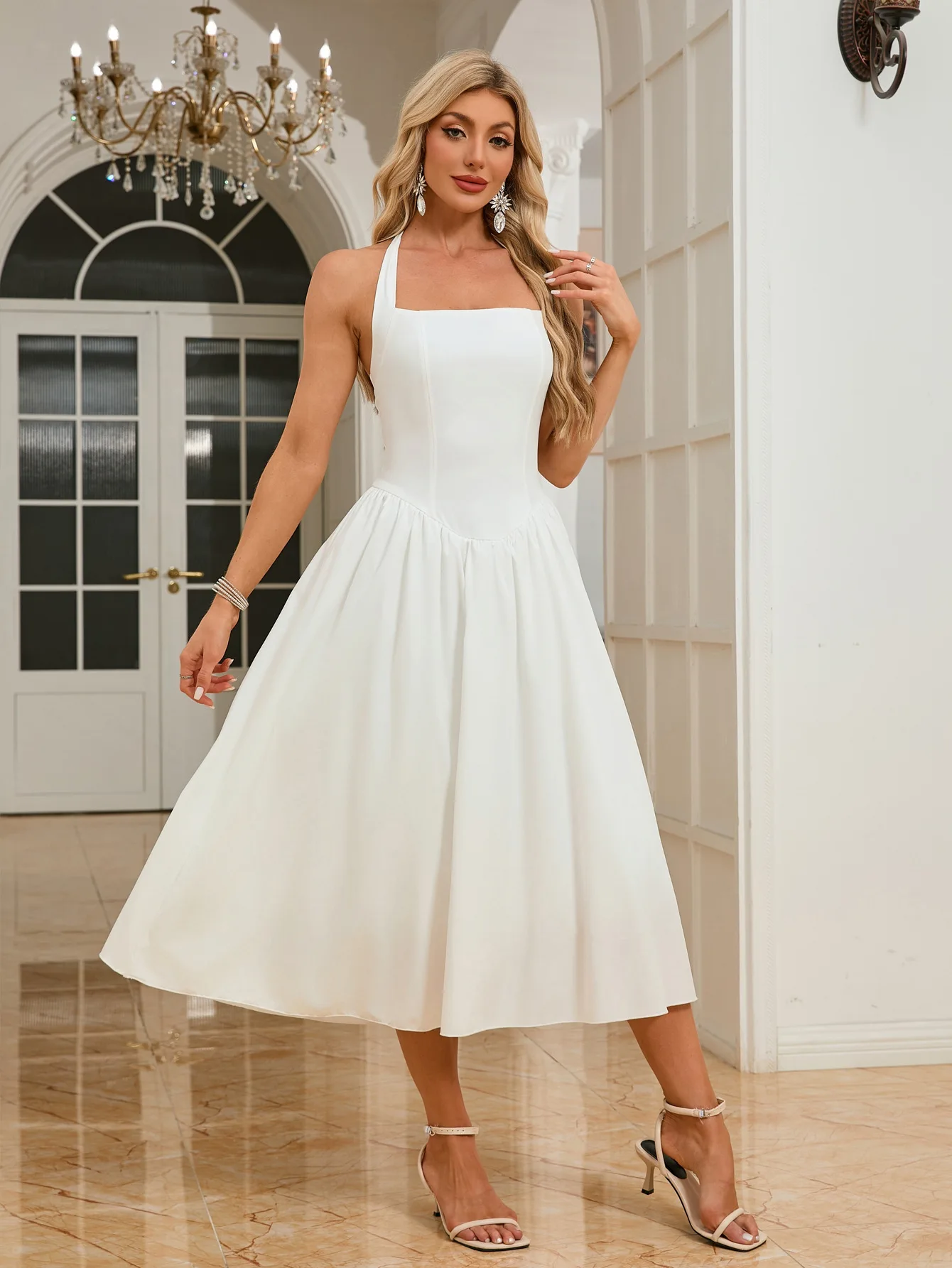 

EINY Elegant Waist Wrap A-line Dress Women Halter Square Neck Midi Long Skirt Dresses Nightclub Sexy Party Dress With Lining y2k