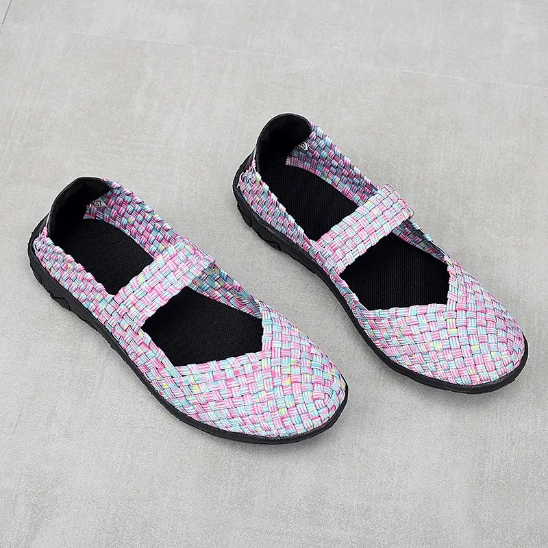 Summer Women Shoes  New Elastic Band Weave Lady Flat Sneakers Breathable Lightweight Women Loafers Shallow Women Casual Shoe