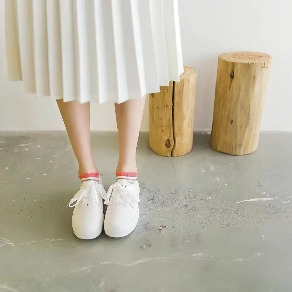 SHXI 5 Pairs of Low Tube Women's Socks Spring Summer Tricolor Stripe Cotton Socks Women's Funny School Girls Casual Ankle Socks