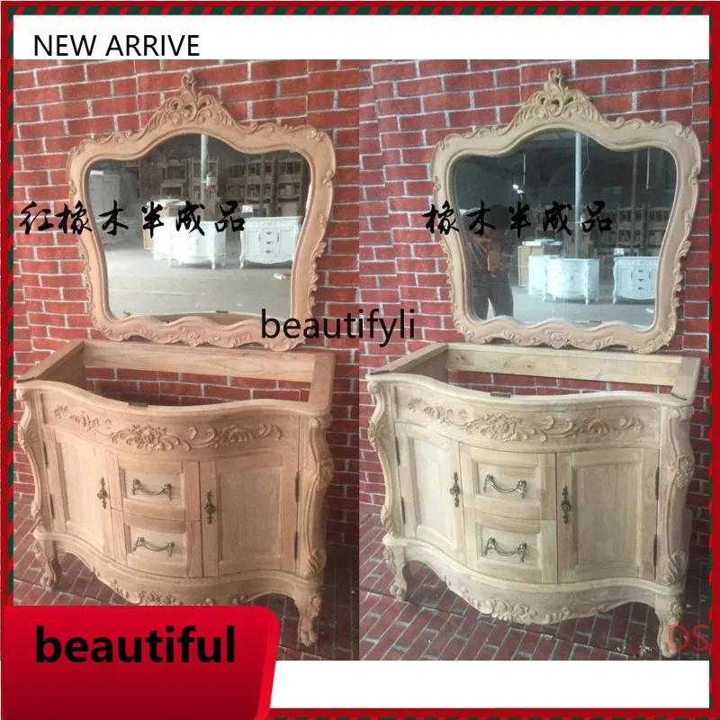 

F185 A90 Spot European bathroom cabinet antique washbasin Red oak solid wood grooming bathroom cabinet Sanitary ware floor combi