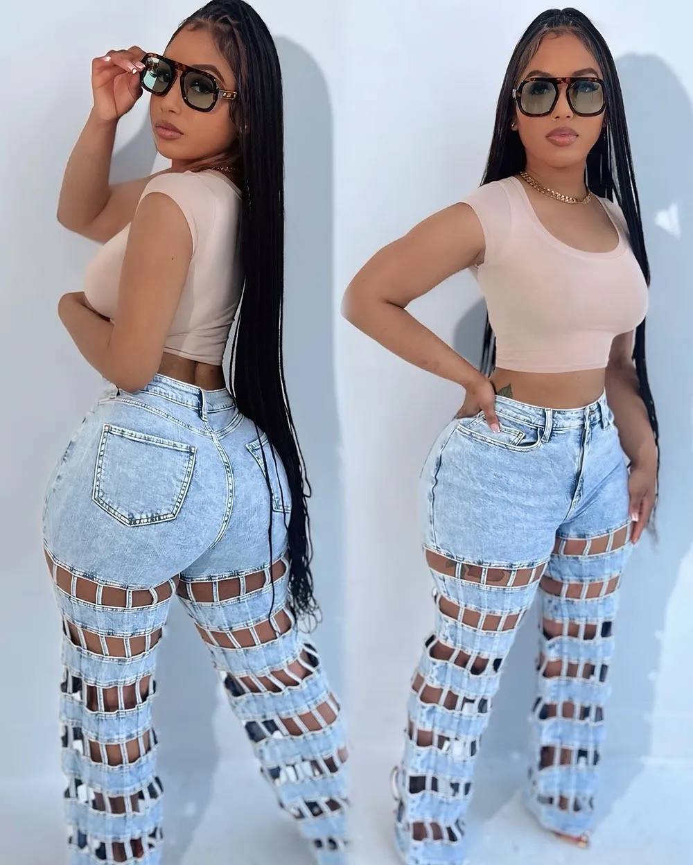 

Женские рваные джинсы, новые женские уличные модные брюки прямого кроя с высокой талией и вырезами