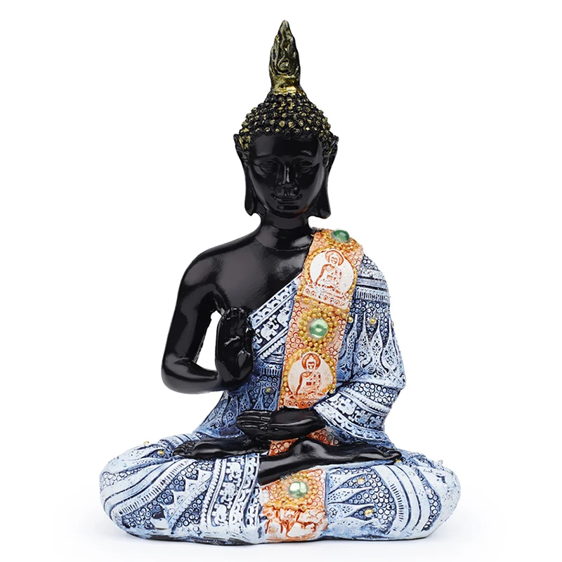 Thai Sitting Buddha Statue for Home Decoration, Antique Meditative Buddah Statues, Meditation Mini Buddha Figurine, Black Blue