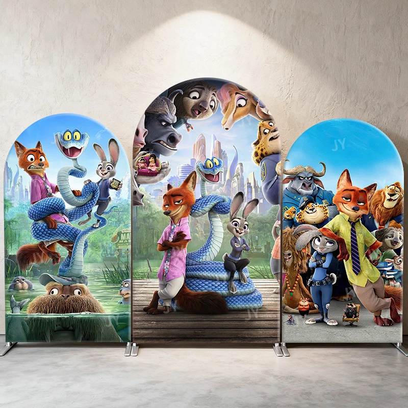 

Zootopia Arch Backdrop Cover Animal City Disney Theme Party Decor Photo Booth Props for Kids Birthday Baby Shower Event Supplies
