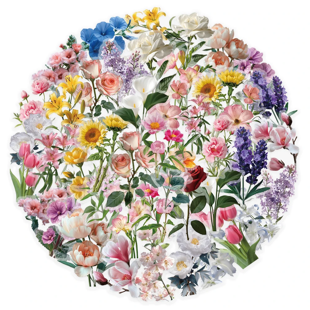 

10/30/50pcs INS Flower Stickers Kawaii Girls Kid DIY Phone Plant Scrapbooking Transparent PET Waterproof Decoration Sticker Pack