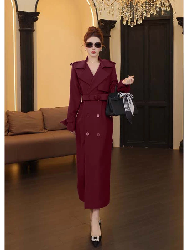 Pasek wyszczuplający talię, dopasowany płaszcz damski, elegancki, długi, średniej długości, zapinany na jeden guzik, kolor TX083
