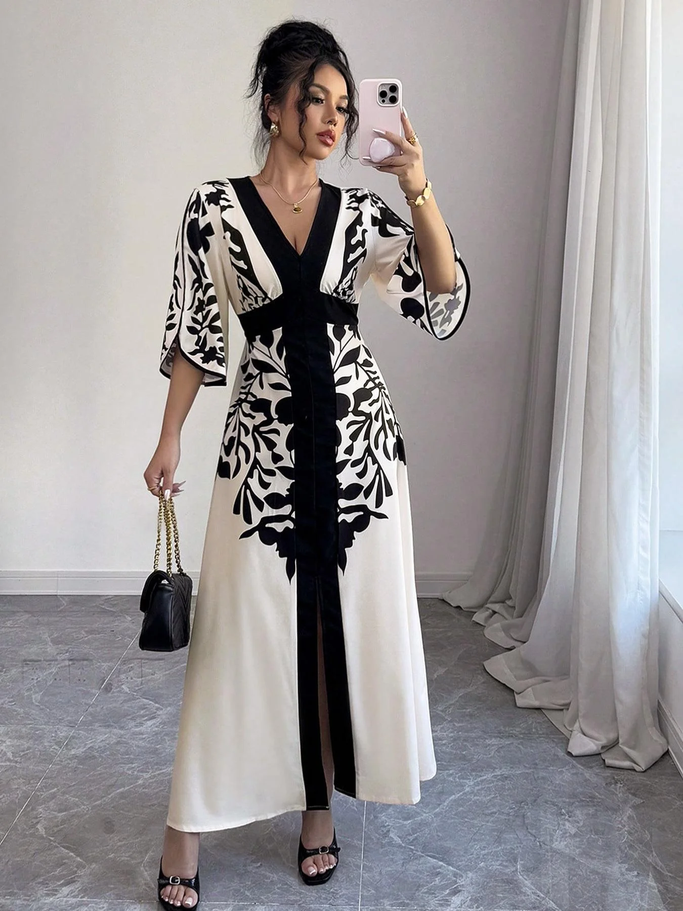 فستان نسائي طويل أنيق، قماش منسوج مناسب، سمك معتدل، نمط صيفي كاجوال، مثالي للارتداء اليومي والمناسبات الخاصة