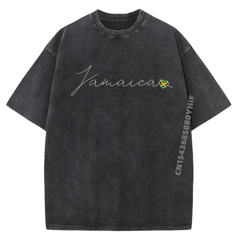 

Jamaica Simple Love Jamaican Flag Heart On Jamaica New T Shirt Graphic Shirts Retro Washed Tops Mens Tees