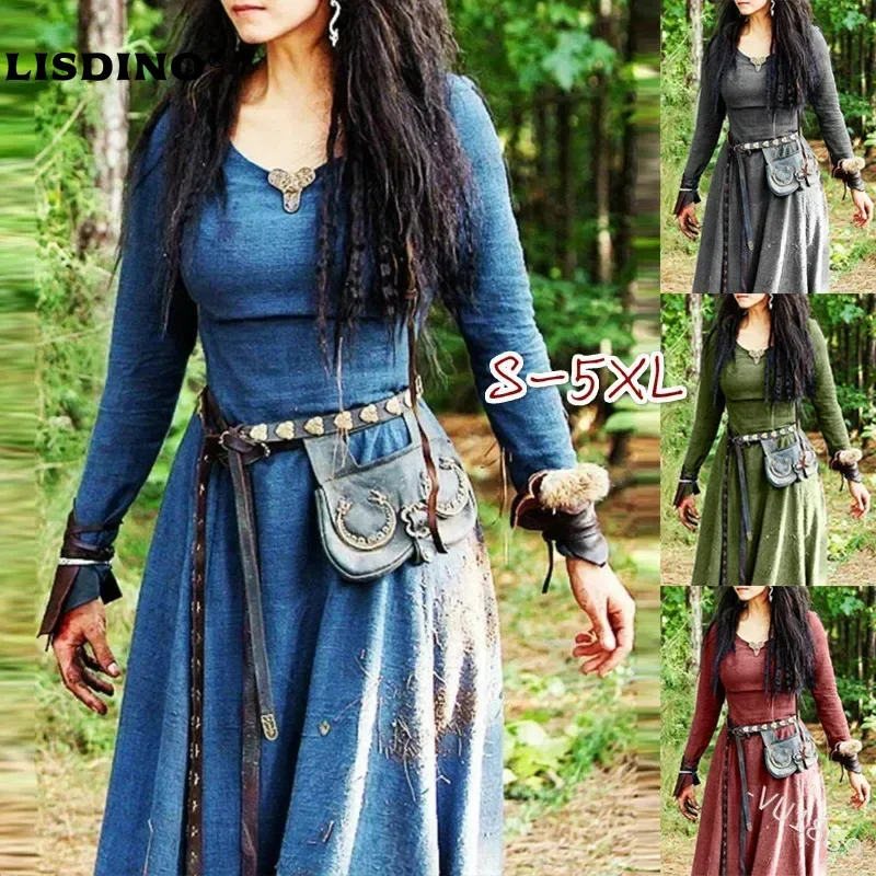 Vestido Retro Vintage Medieval renacentista, disfraz de Cosplay, vestido tipo túnica vikingo Ranger Elven, vikingo celta para mujer, Halloween