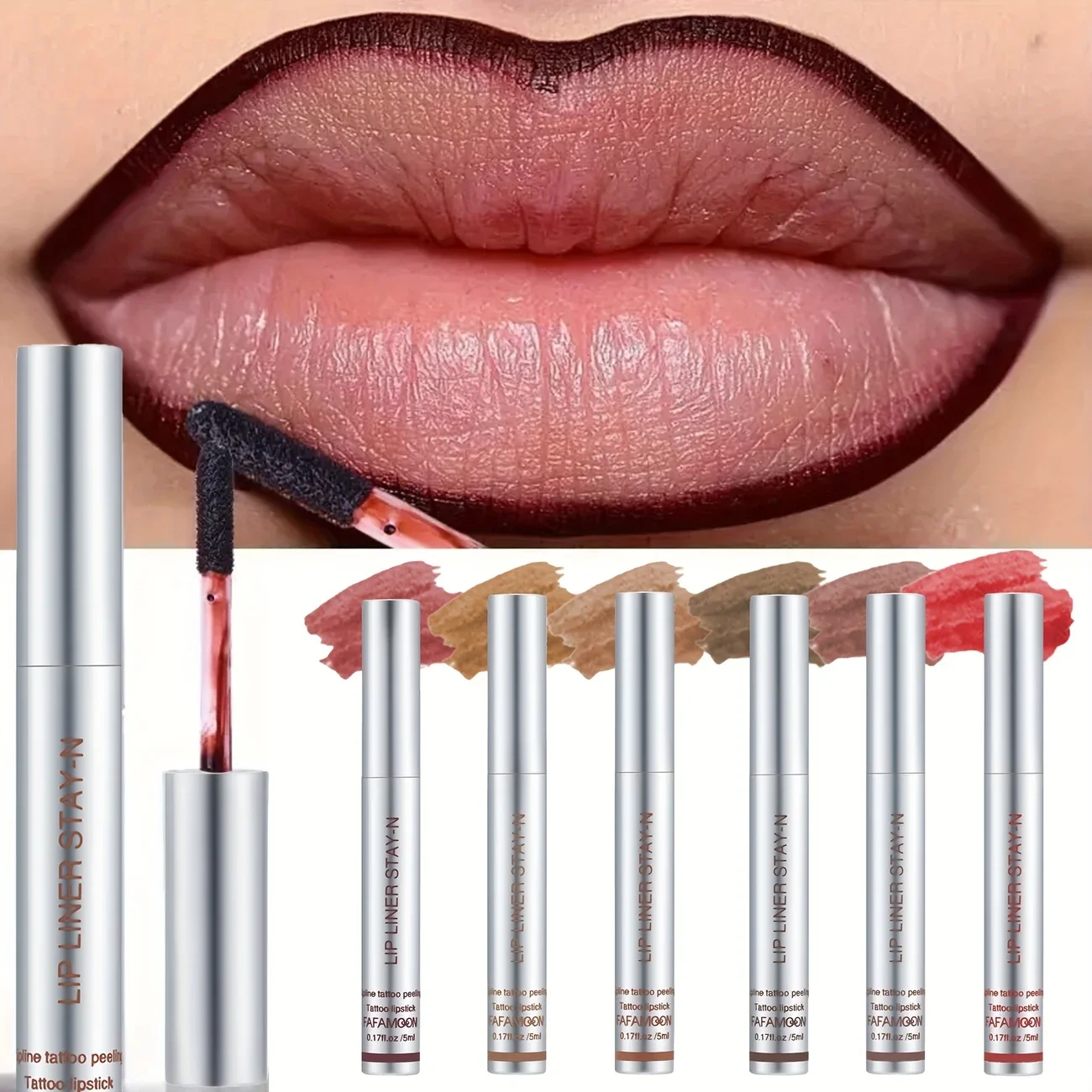 Delineador de labios resistente al agua de 6 colores, brillo de labios de tatuaje, brillo de labios mate no pegajoso de larga duración, cuidado de manchas de labios desgarro de contorno negro
