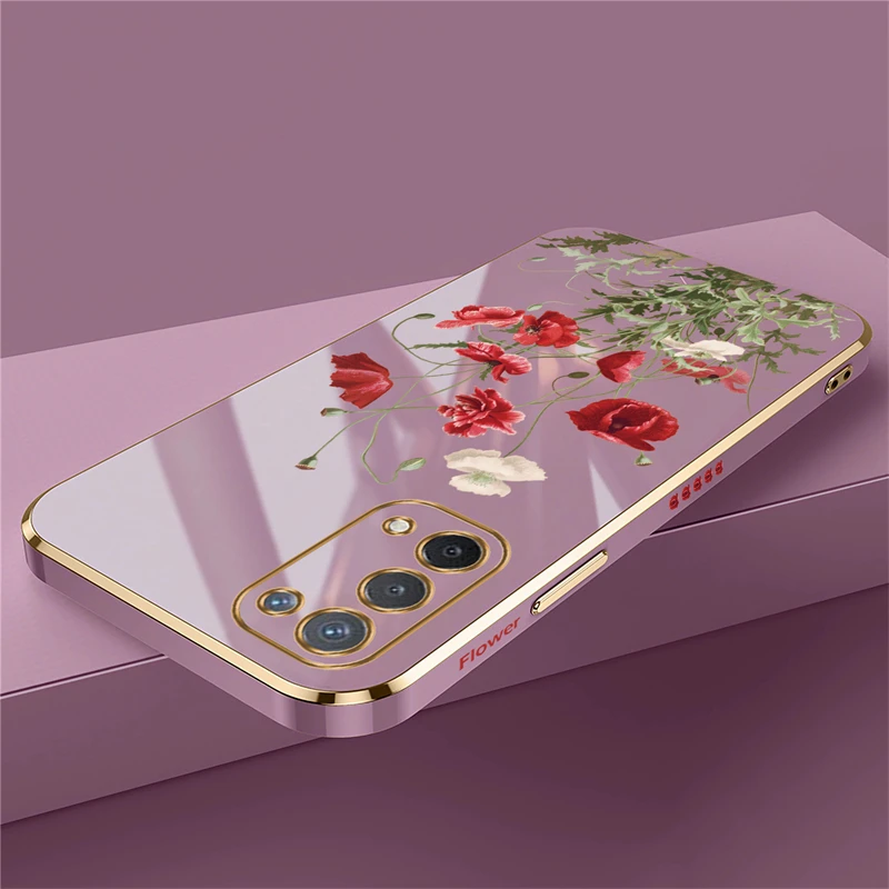 A74 5G Pattern Flower Phone Case For OPPO A54 A55 A76 A78 A83 A91 A92S Luxury Plating Silicone Soft Cover Coque