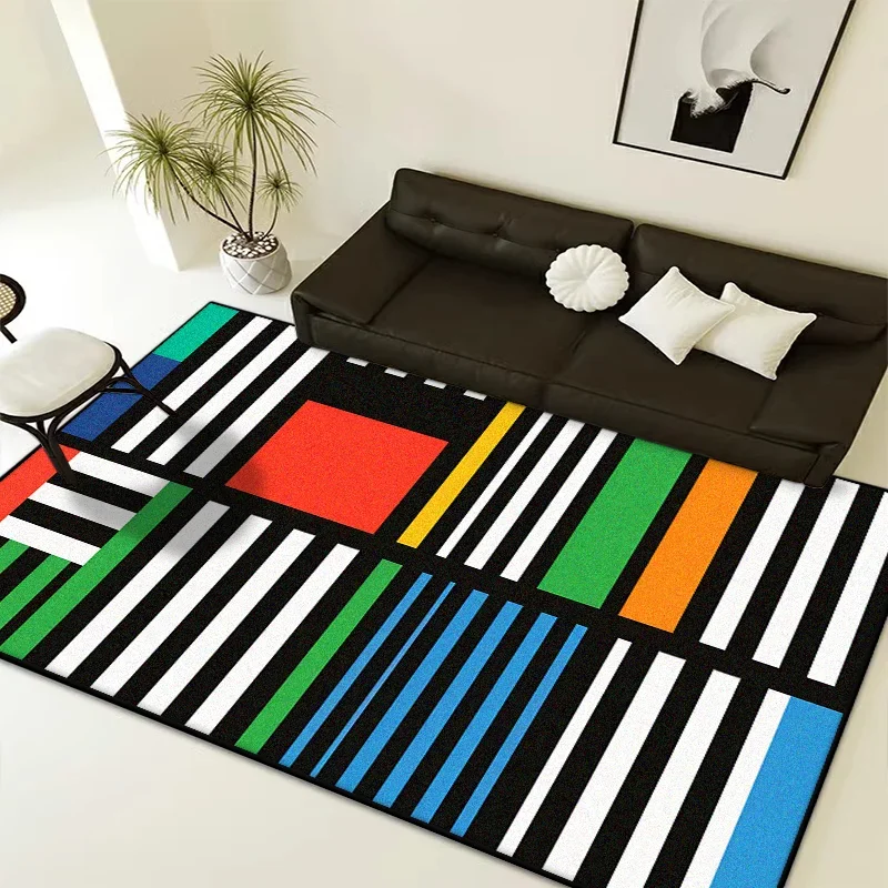 

Light Luxury Decoration Living Room Carpet Colored Striped Non-slip Washable Rug Bedroom Bedside Fluffy Floor Mat Home