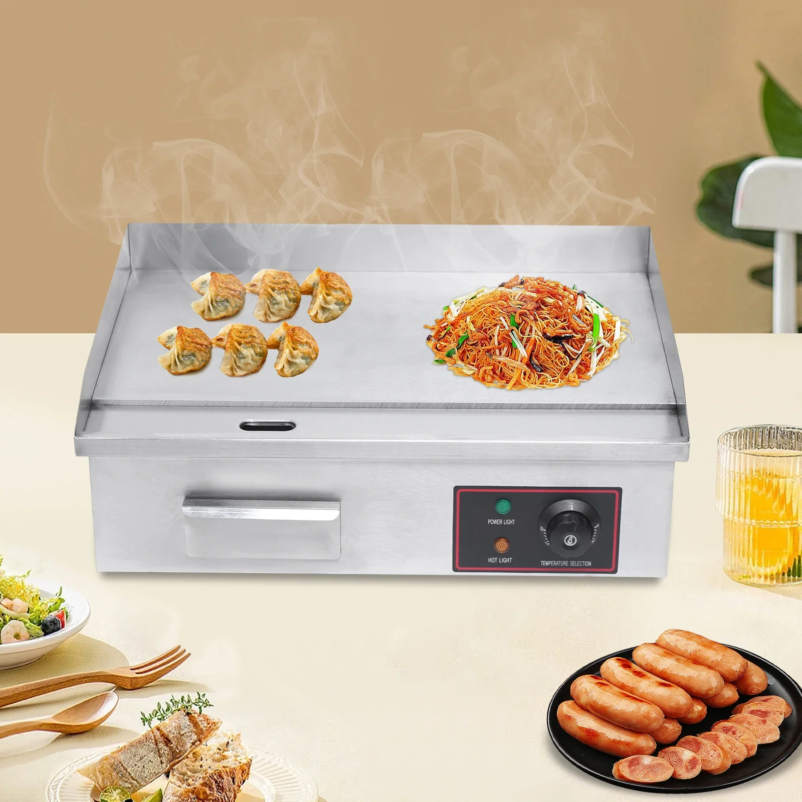 شواية كهربائية تجارية 1600 وات 22 بوصة، شواية مسطحة، طبق ساخن، كونترتوب للشواء