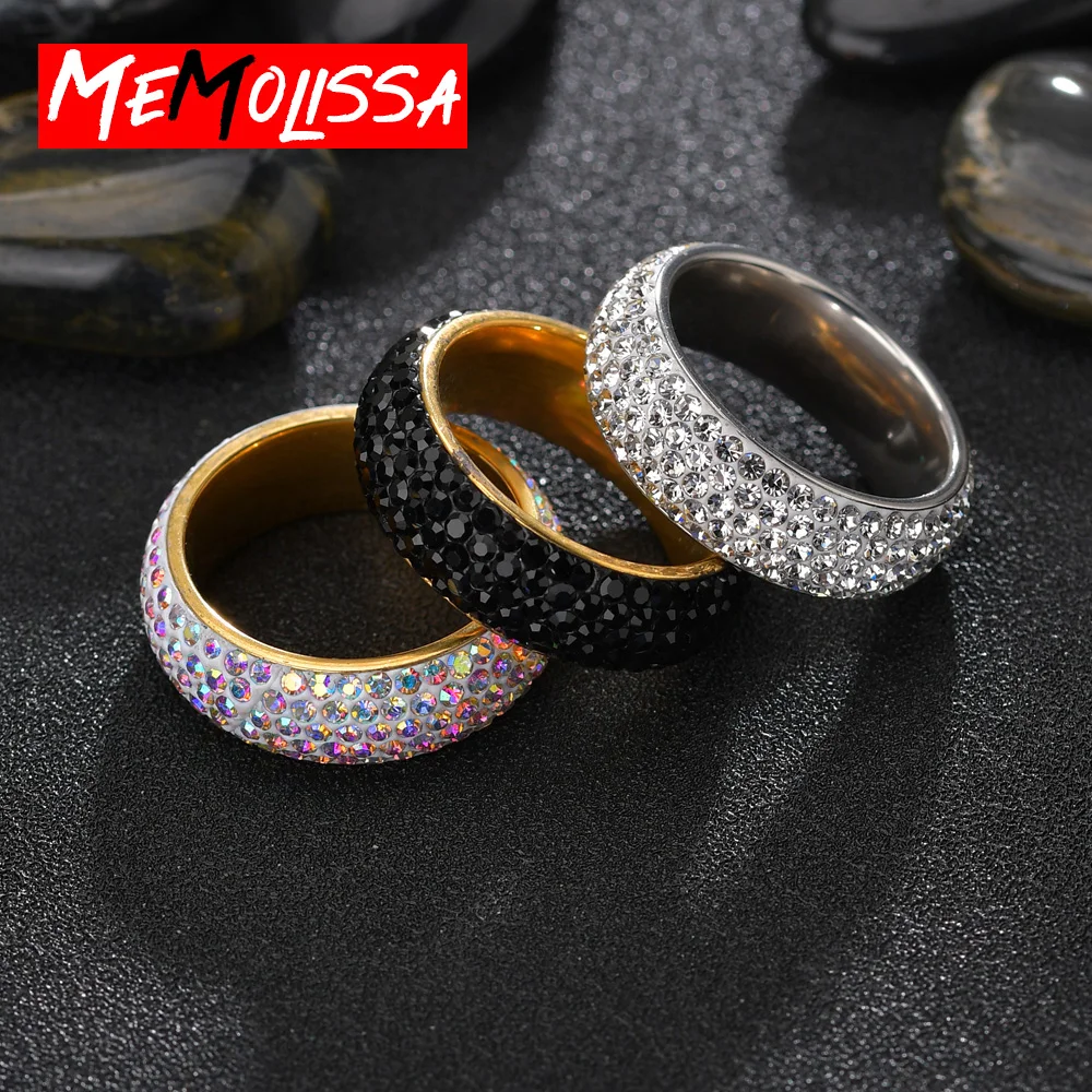 Anillo de compromiso de acero inoxidable para mujer y hombre, sortija de boda con cristal brillante de 5 filas, joyería colorida, tamaño 7-11