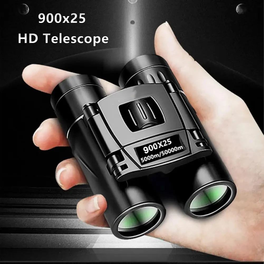 

900x25 HD Zoom Портативный мощный бинокль дальнего действия BAK4 Telescope Jumelles Складной бинокль при слабом освещении для охоты и кемпинга