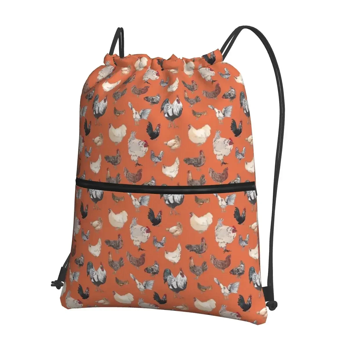 Chicken Happy In Deep Orange Portable Backpacks Drawstring Bag Drawstring Bundle Pocket Book Bags For School Students