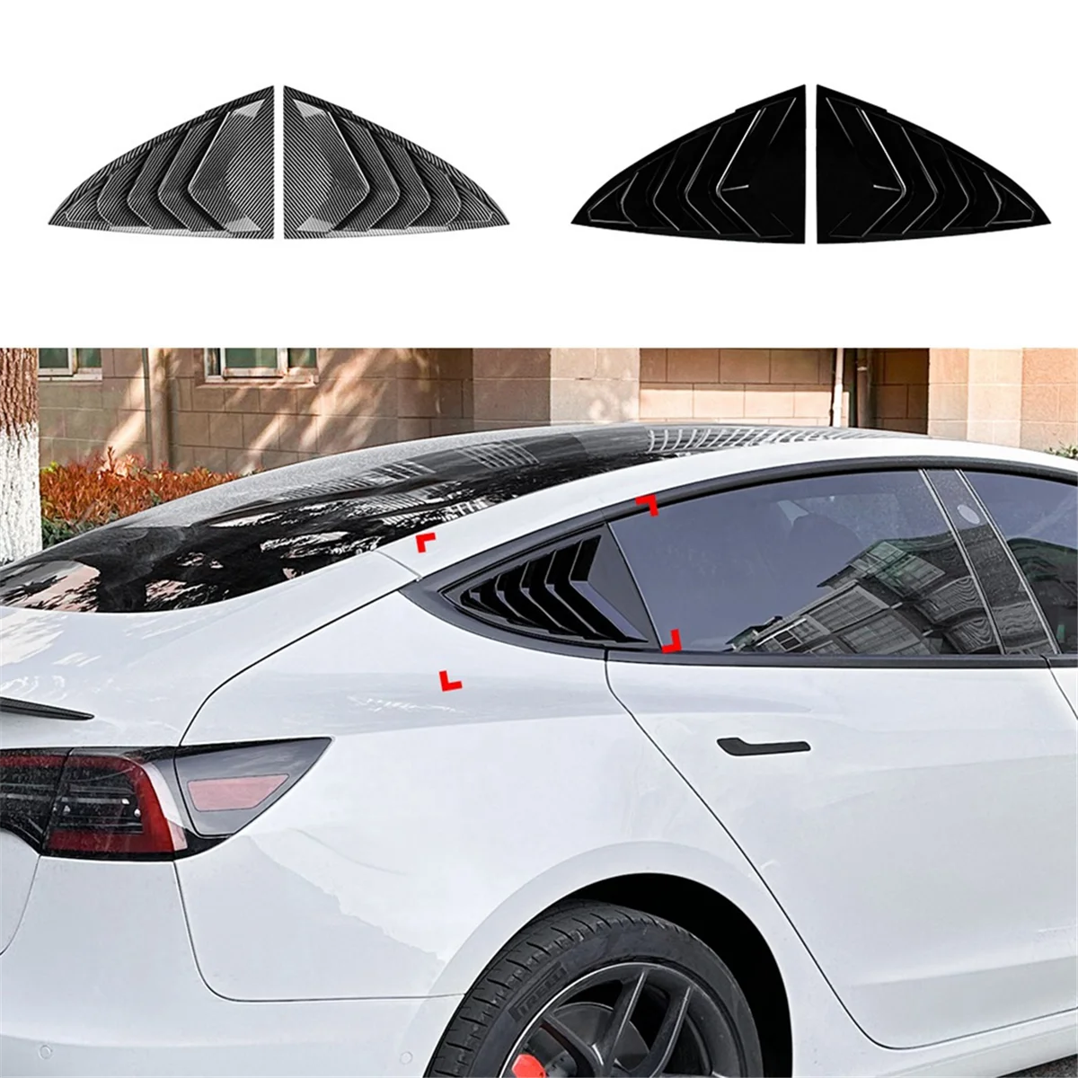 Car Rear Side Window Louvers Air Vent Scoop Shades Cover Blinds Trim for Tesla Model 3 2017-2023 Y 2020+,B