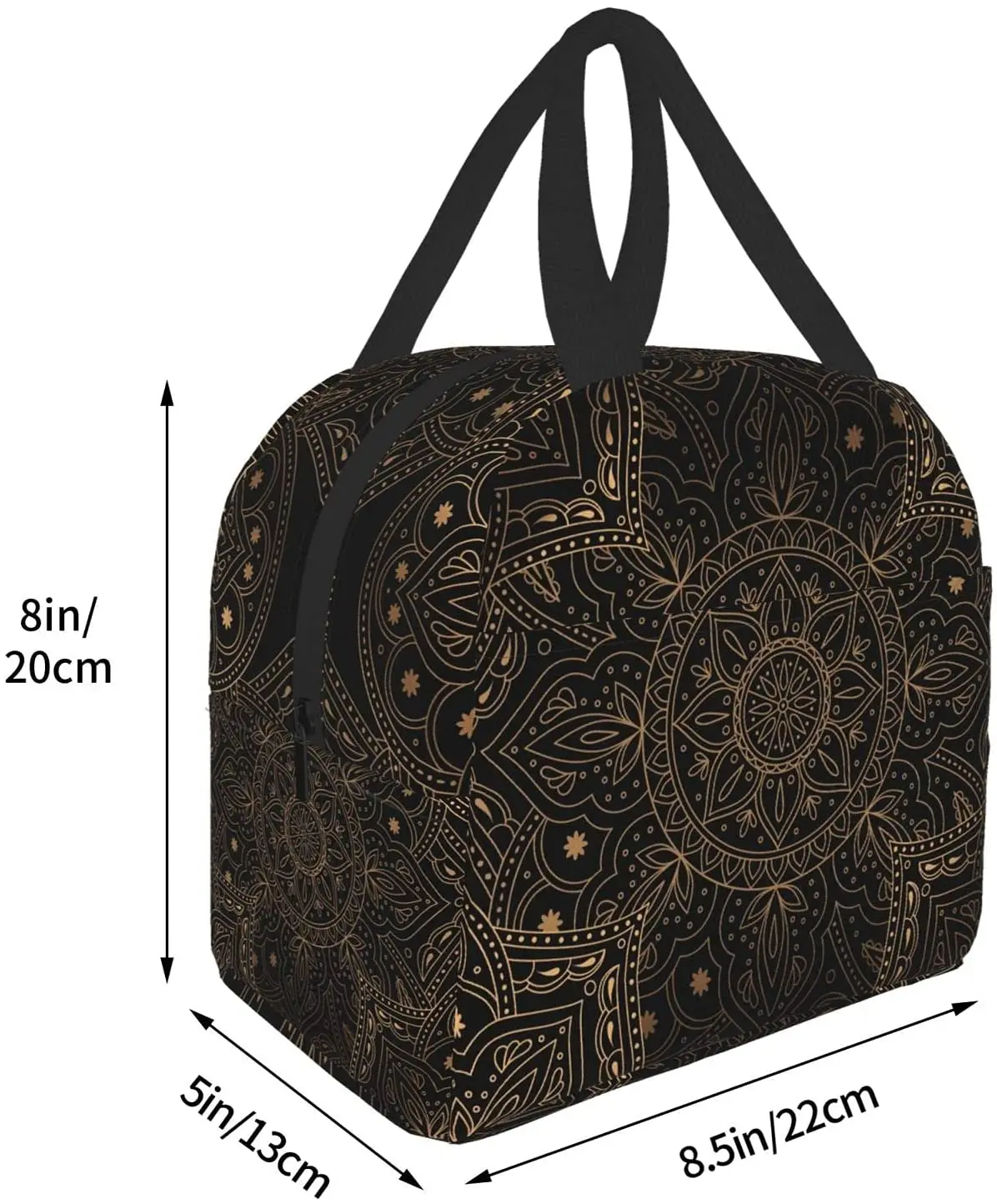 Lunch Bag for Women Luxury Oriental Mandala Royal Retro Floral Black Antique Insulated Lunch Box Cooler Tote for Work School