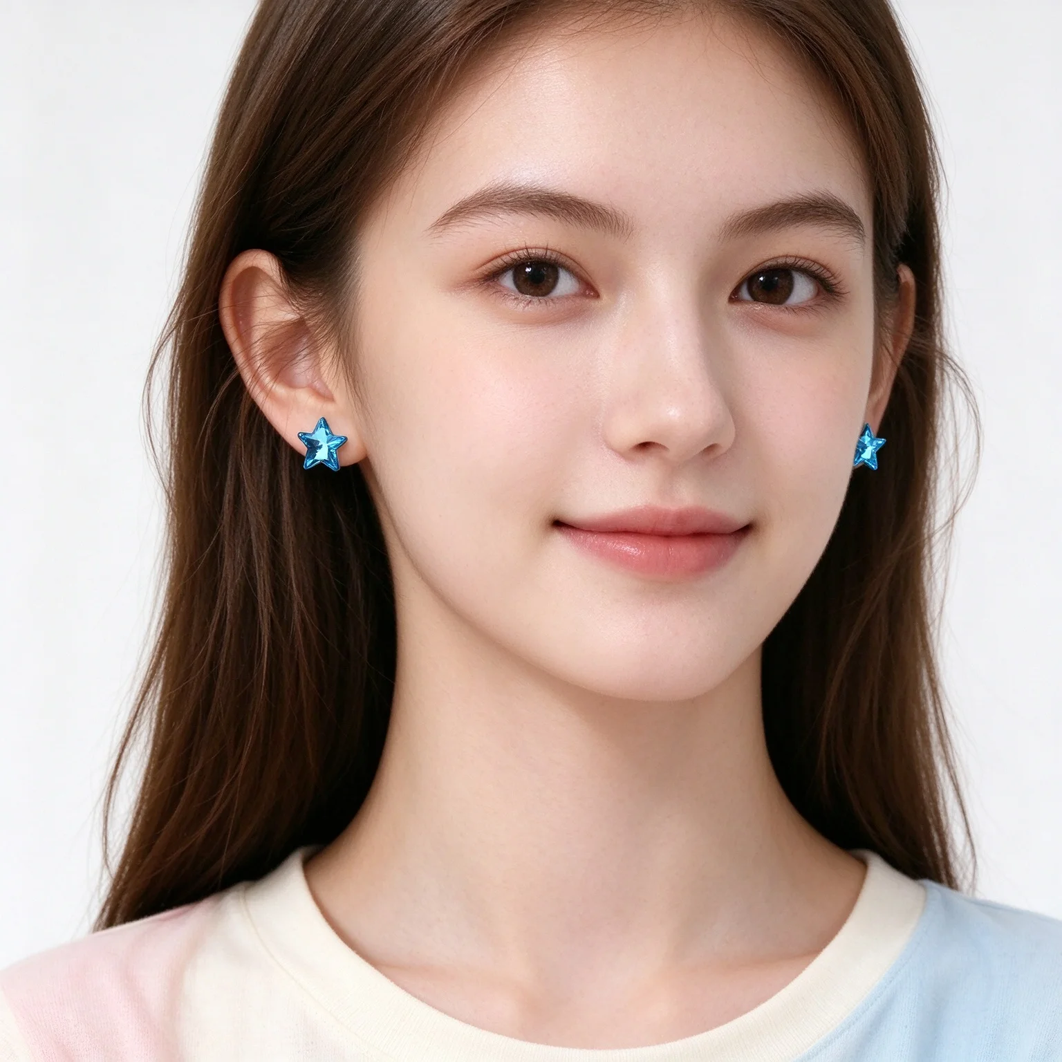 Shining 925 Sterling Silver Blue Five-Pointed Star Crystal Zircon Stud Earrings for Women Girls Anniversary Party Jewelry Gifts