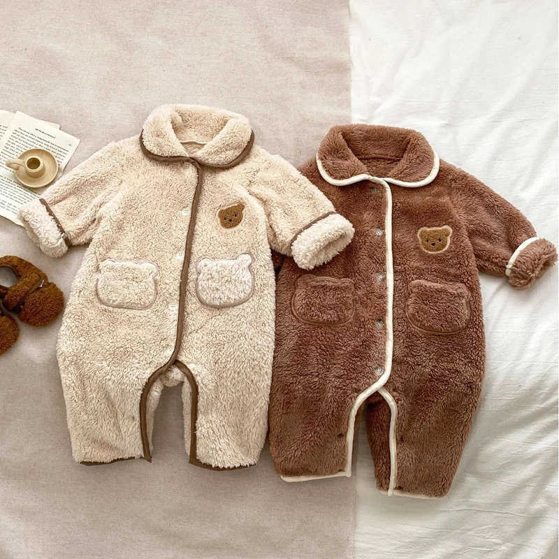 Bear Baby Winter Romper Warm Fleece Kids Loungewear Koean Toddler Jumpsuit for Girls Boys Home Clothes Infant Outfit Baby Onesie