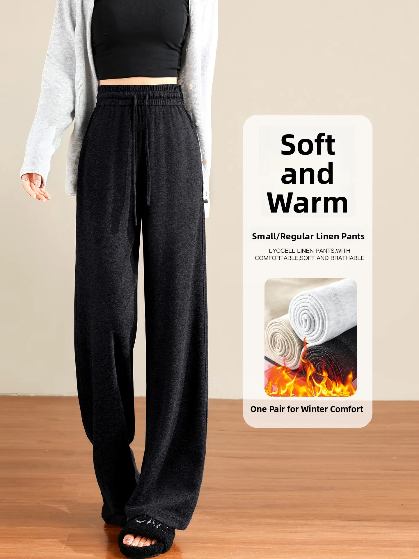 

Bla Lamb Бархатные штаны для йоги Осень Зима Fce Широкие штаны BF Ленивые мягкие брюки с рисовой лапшой Высокая талия Прямой крой Повседневные брюки...