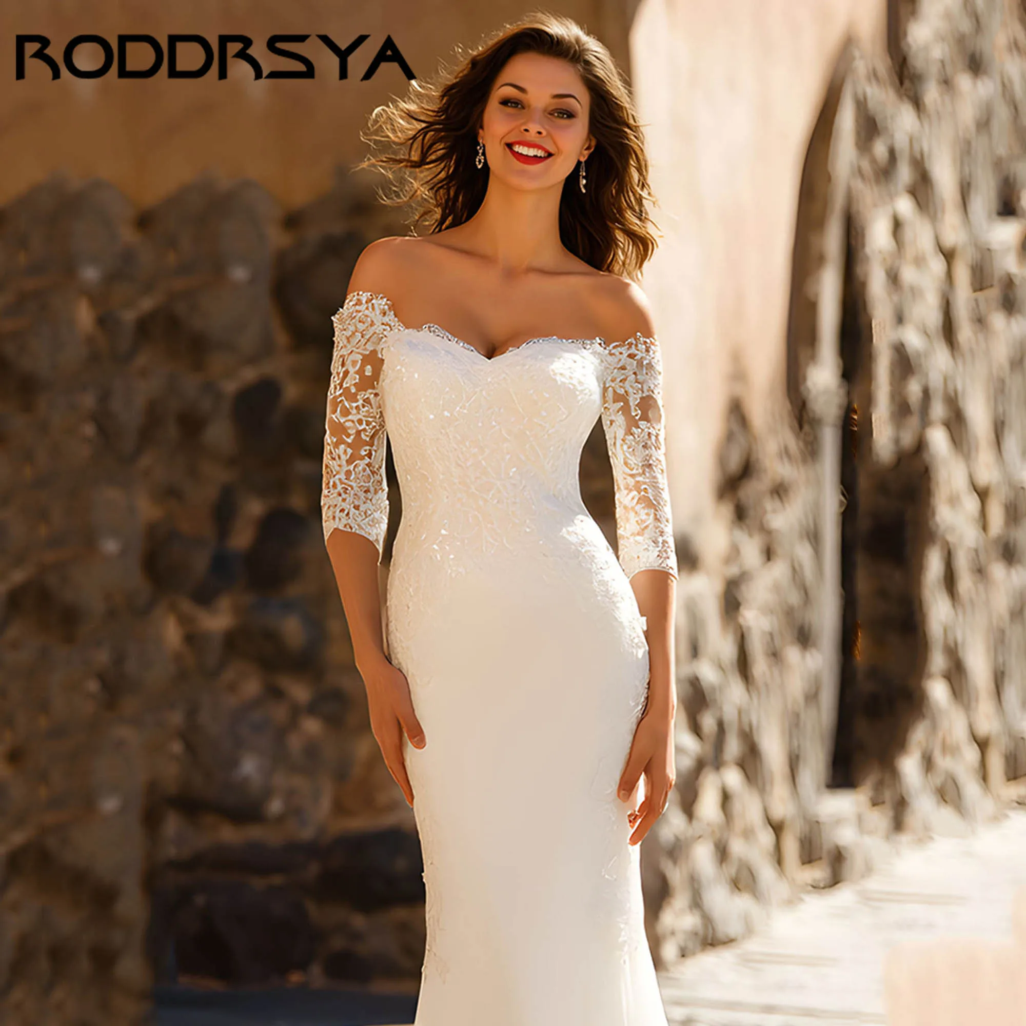 RODDRSYA 오프 숄더 아플리케 인어 웨딩 드레스 백리스 스위트하트 우아한 신부 드레스 튤 베스티도 데 노비아 맞춤 제작