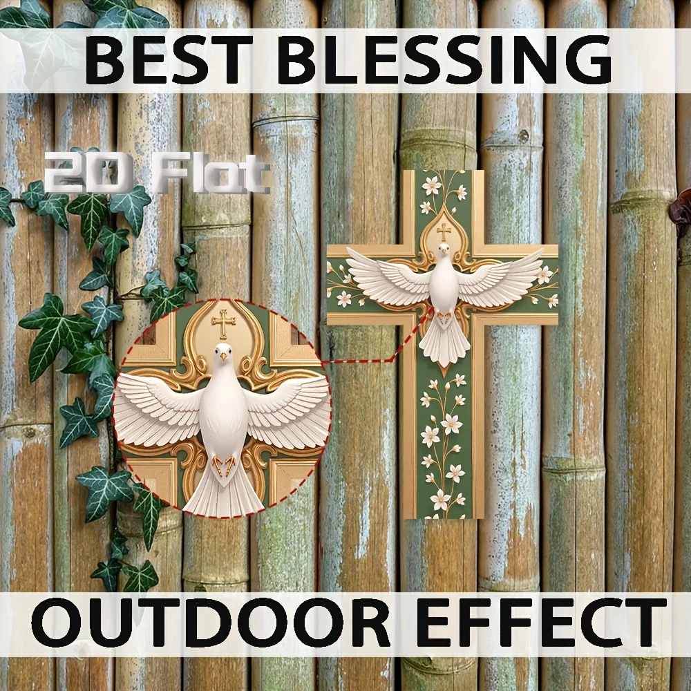 Vintage-style Wooden Wall-mounted Cross Featuring 2D Design with White Doves and Floral Decor Perfect for Home and Church Decor view 5