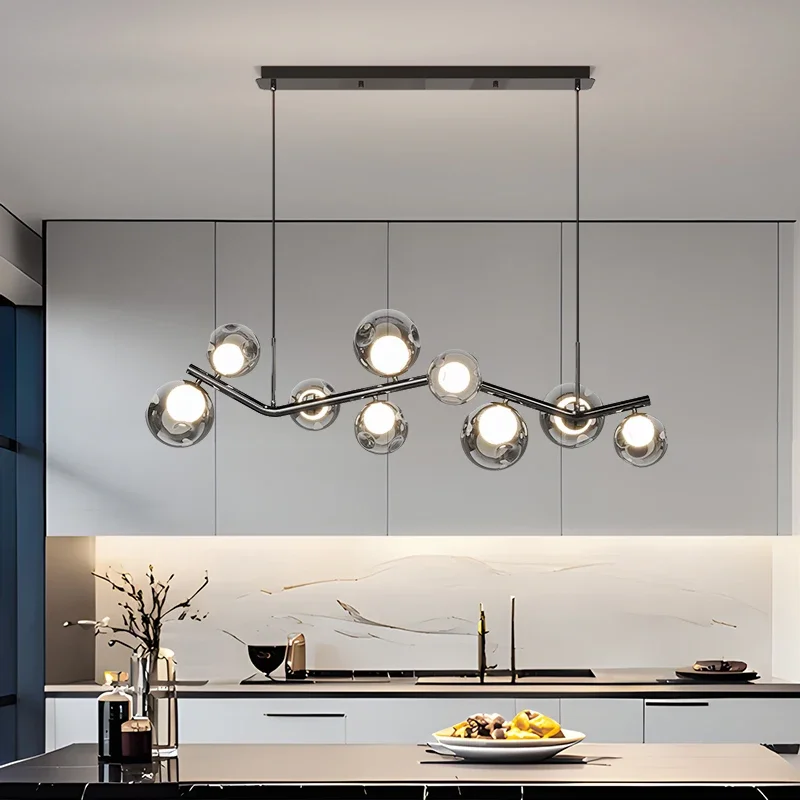 Smoky Gray Glass Led Hanging Chandelier For Dining Room Kitchen Island Led Pendant Lights Long Dining Table Glass Pendant Lamp