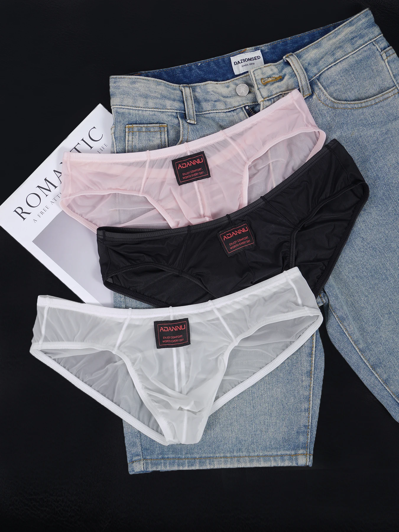 

3PCS Men's Sexy Sheer Mesh Low-Waist Briefs Front Ruched Breathable Triangle Underwear