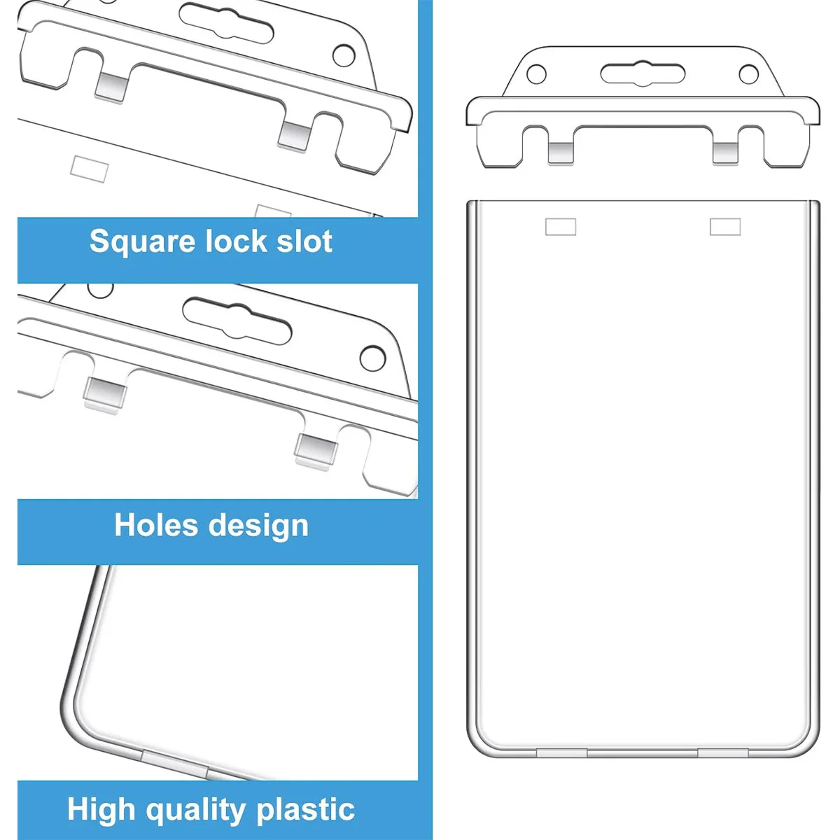 5pcsABS Transparent Horizontal Plastic Card Holder Locking Certificate Card Holder PC Hard Plastic Chest Plate Nurse Accessories